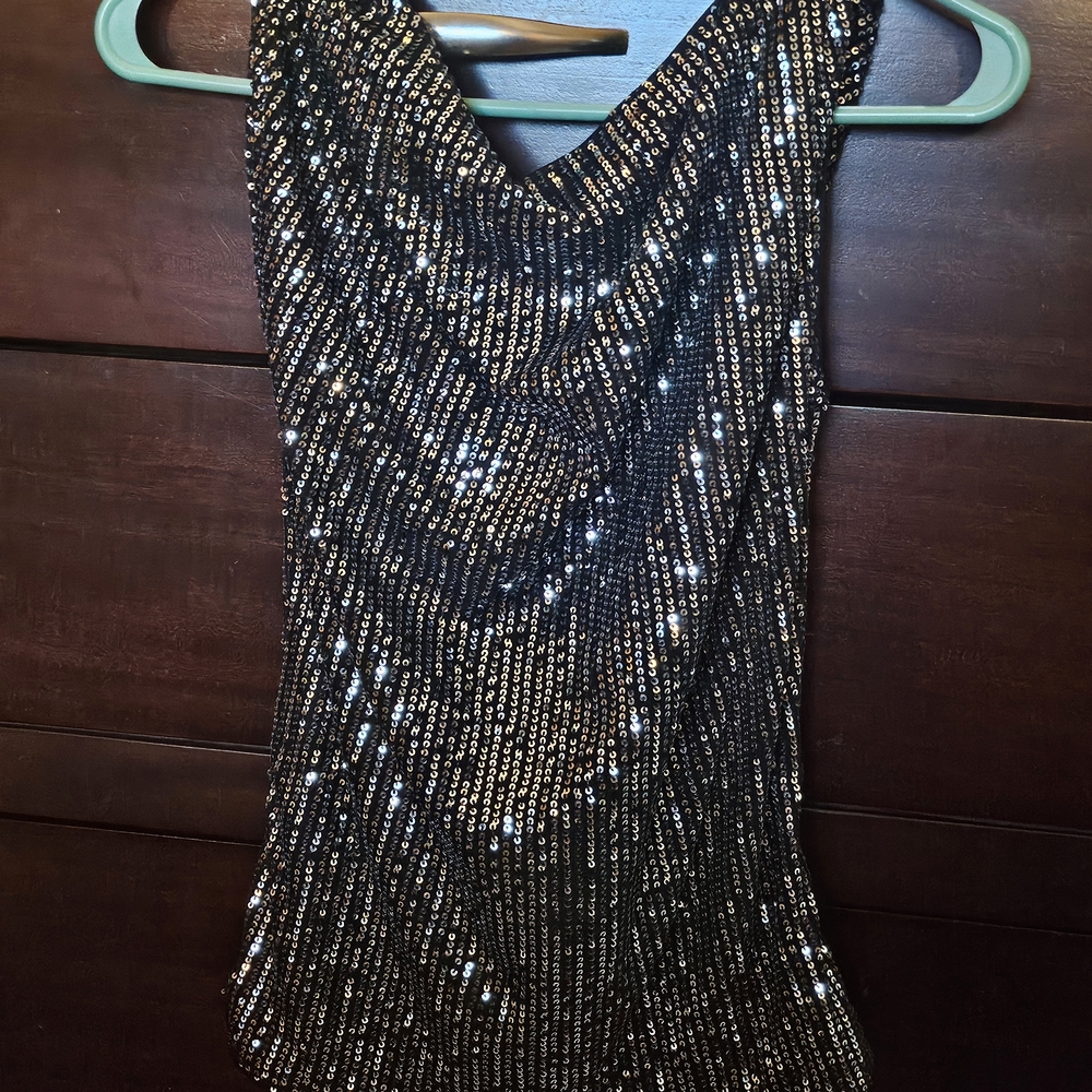 Grace Karin Black Sequin Tank Top with Silver Accents